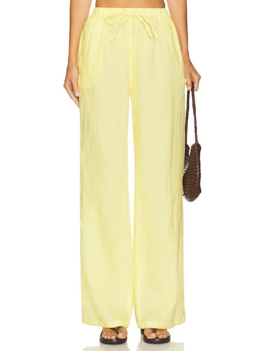 Light Yellow Wide-Leg Drawstring Pants